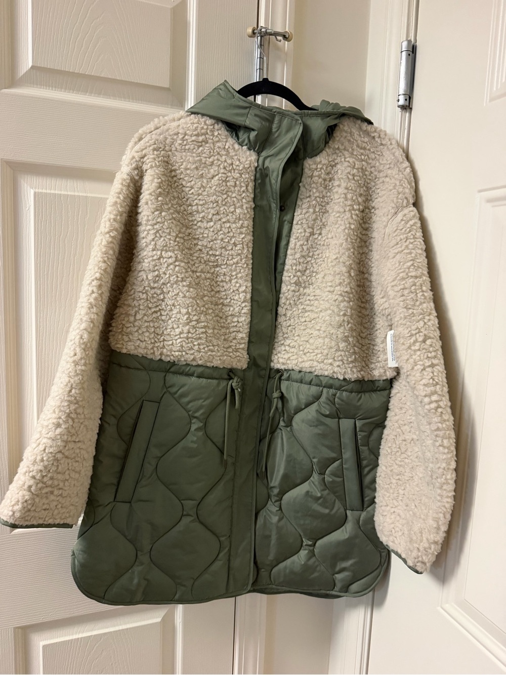 Old Navy Olive Green and Cream Sherpa Quilted Hooded Jacket